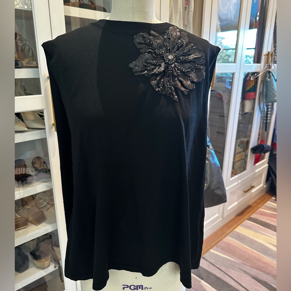 Ipekyol Black Knit Tank with Embroidered Flower Detail Size Small
